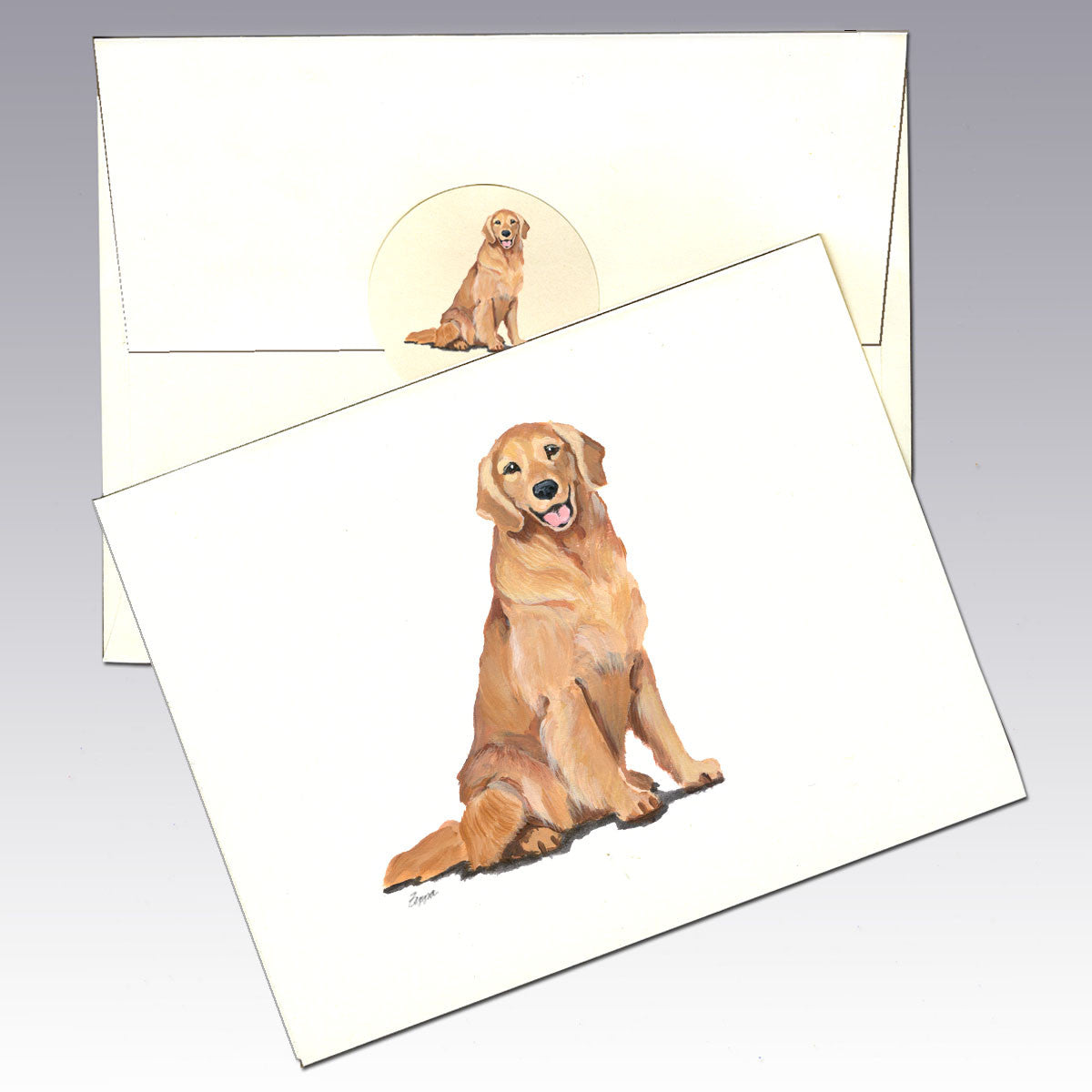 Golden Retriever Sitting and Smiling Note Cards