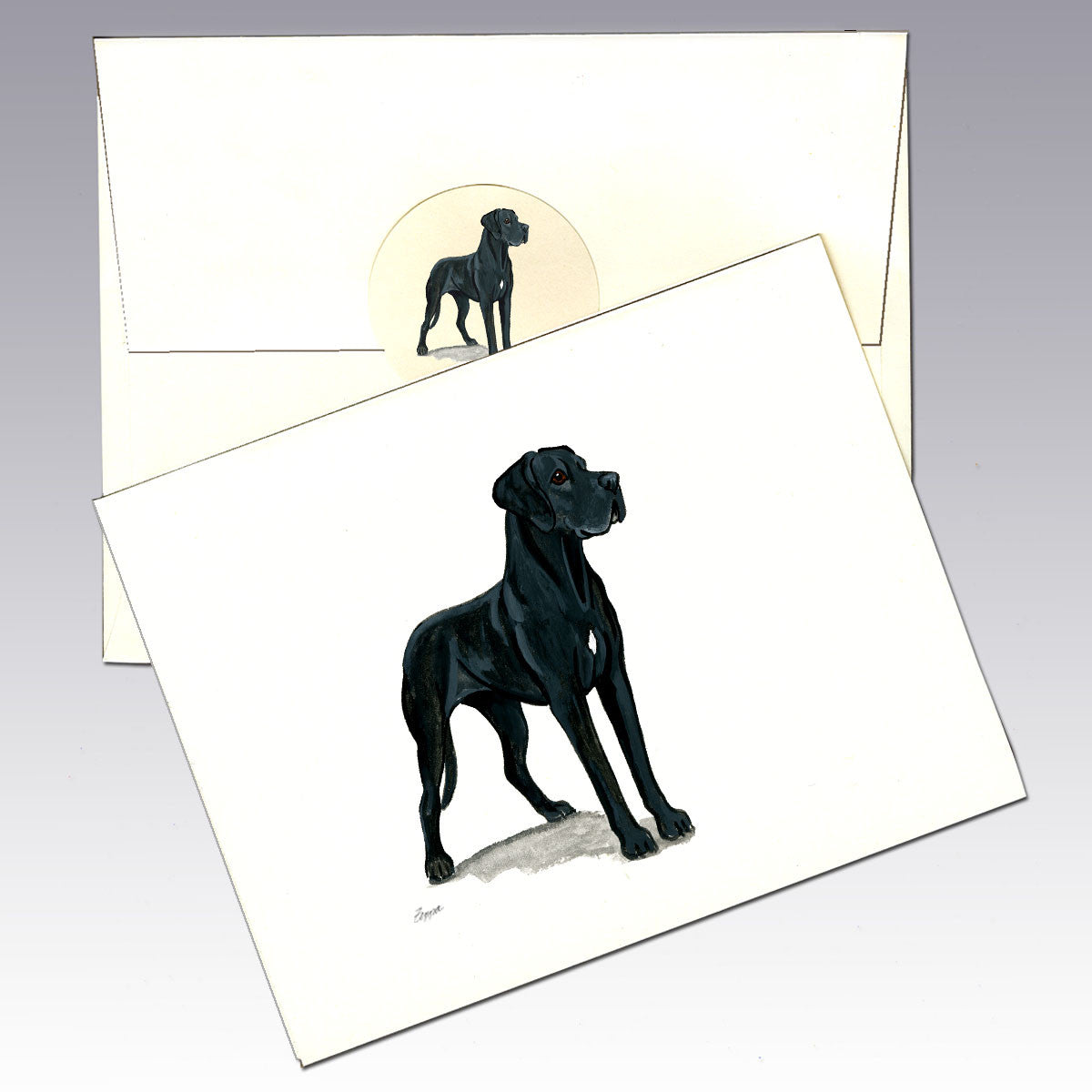 Great Dane Black, Natural Ears Note Cards