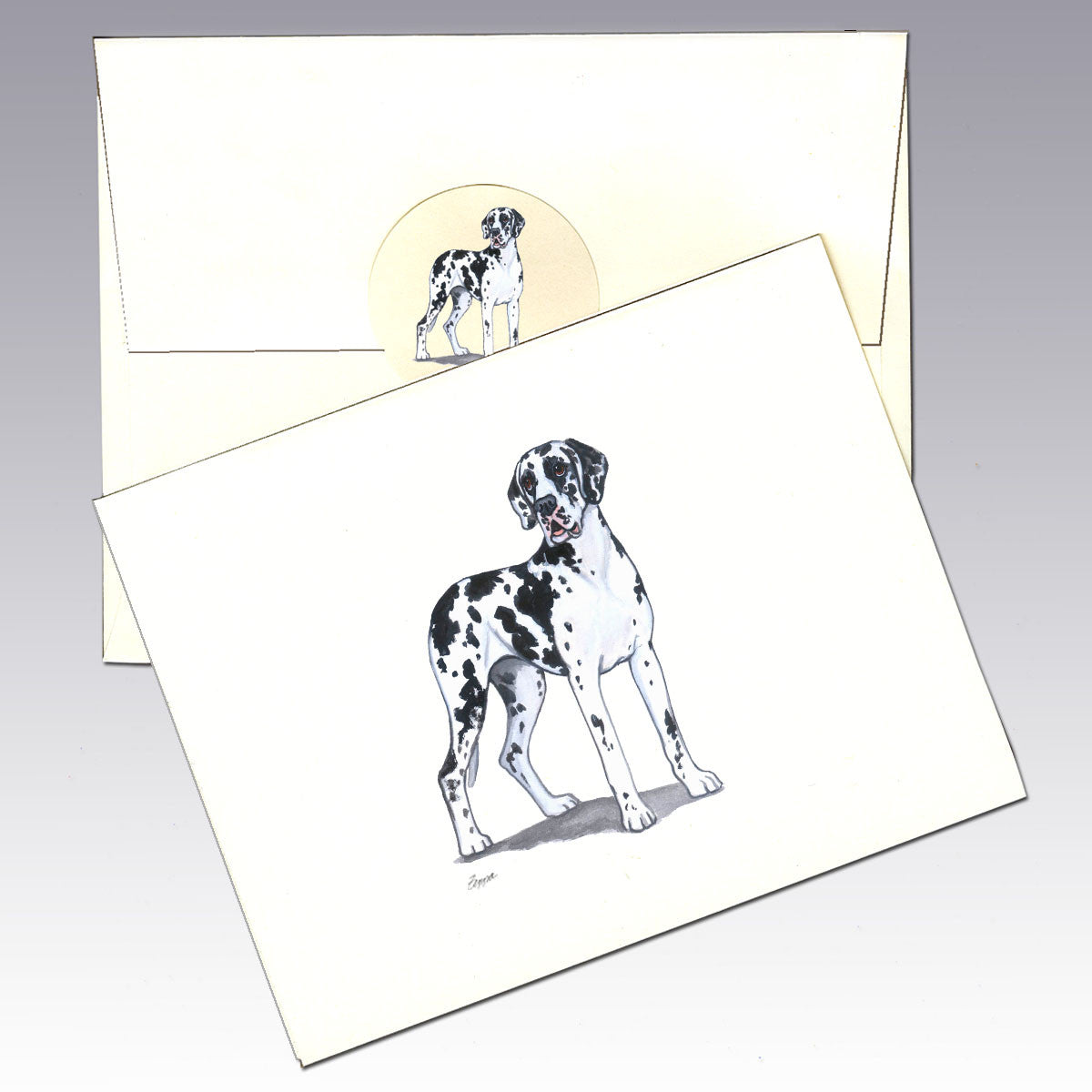 Great Dane, Harlequin, Natural Ears Note Cards
