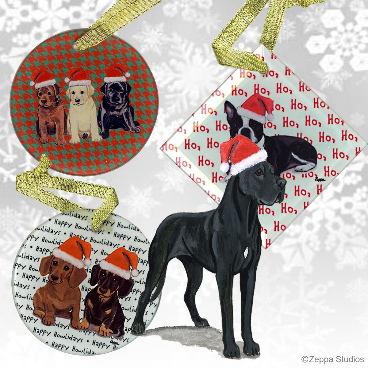 Black Great Dane Christmas Ornaments