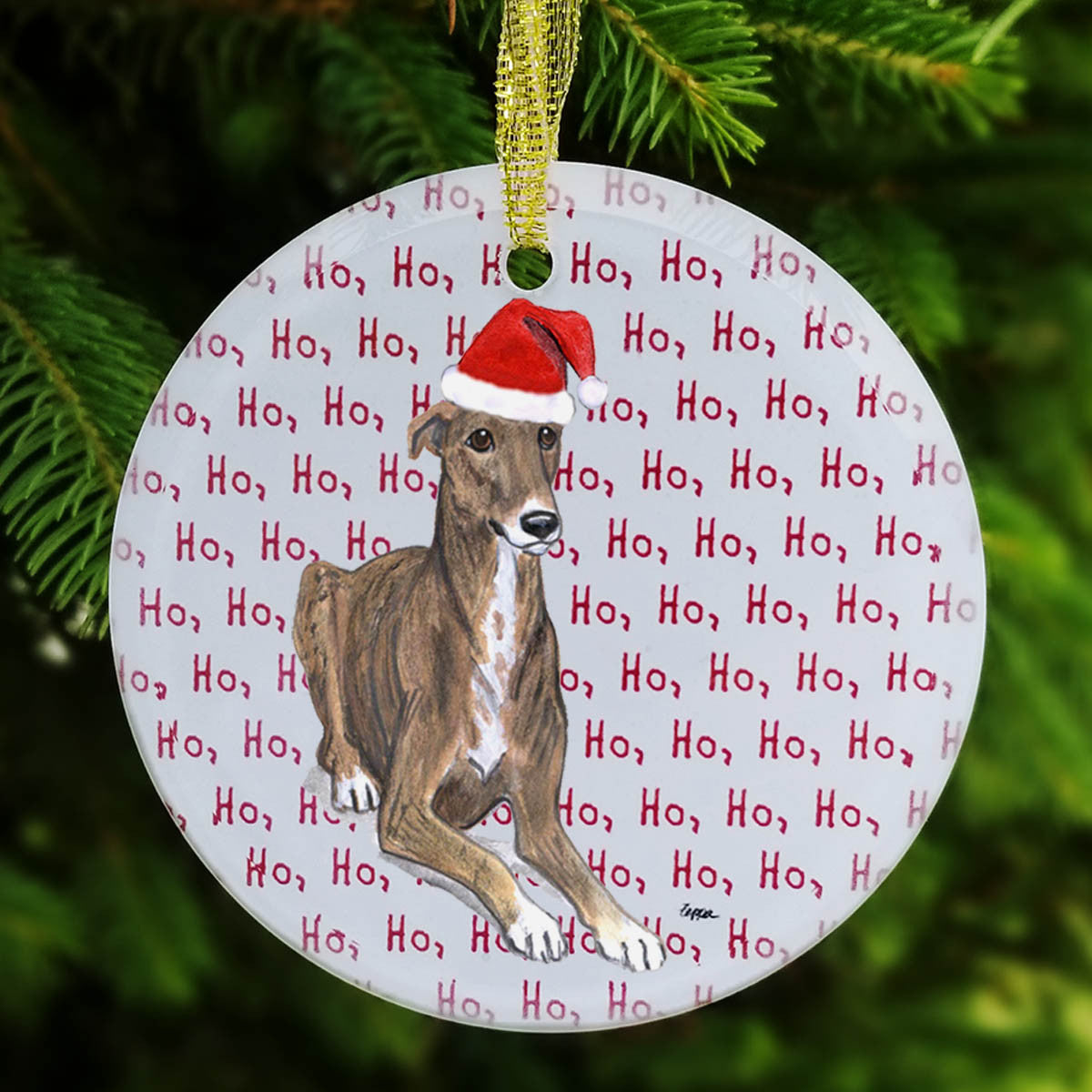 Greyhound Ho Ho Ho Christmas Ornament
