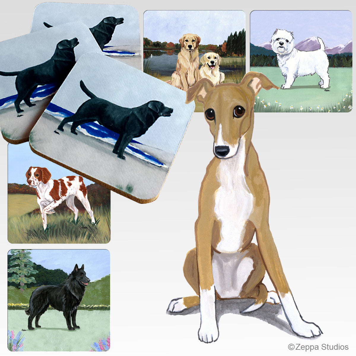 Greyhound Puppy Scenic Coasters