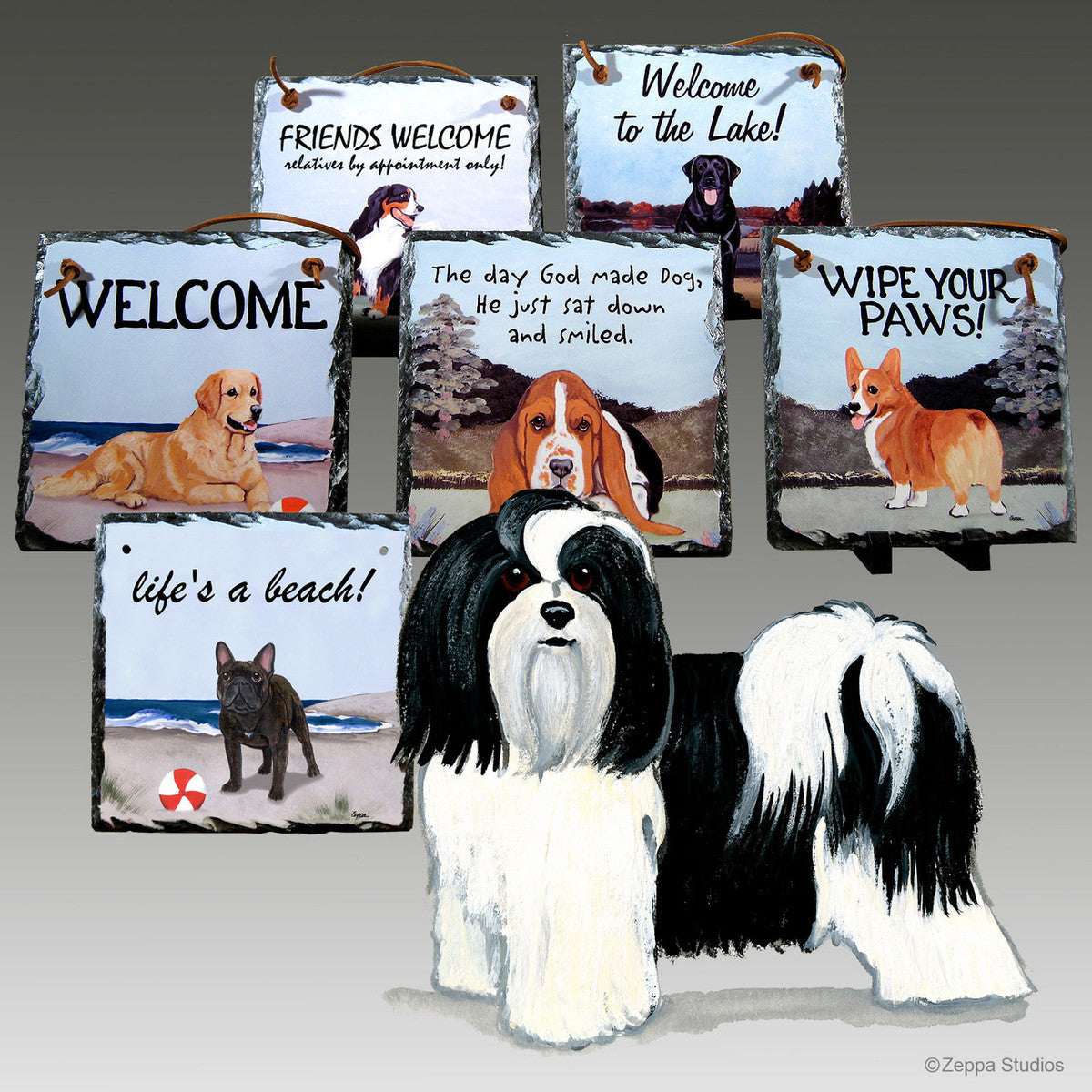 Black n White Havanese Slate Signs