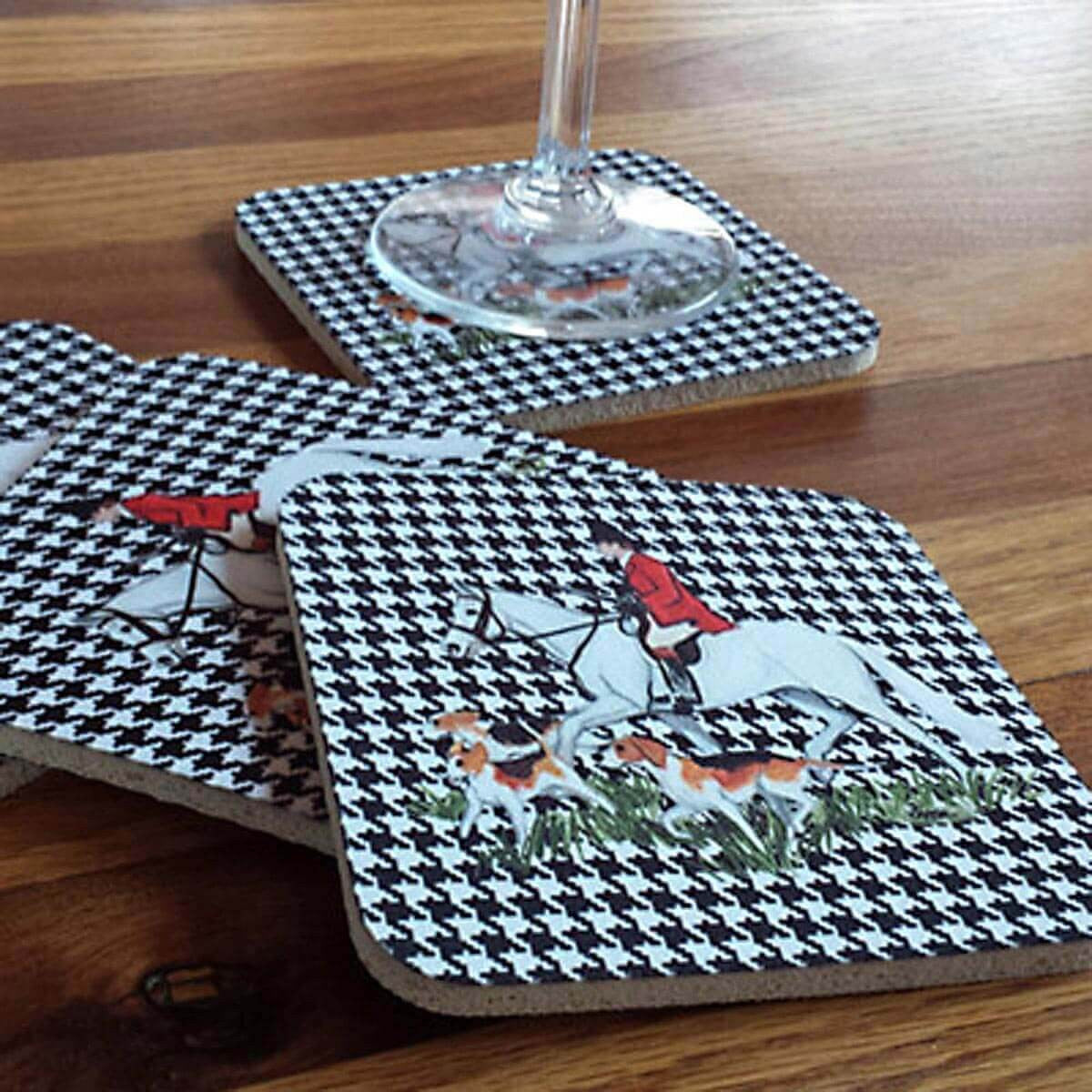 Fox Hunt Scene Houndzstooth Coasters in use