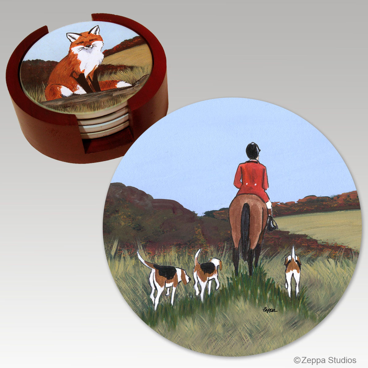 Fox Hunt  Bisque Coaster Set