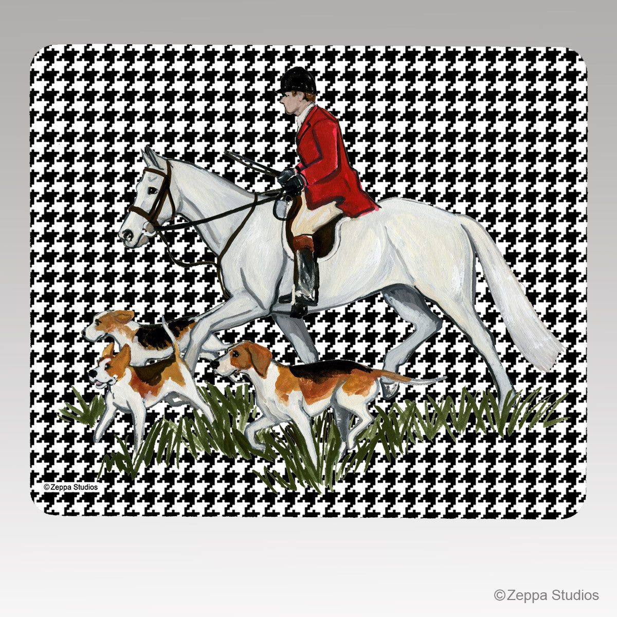 Fox Hunt Scene Houndstooth Mouse Pad