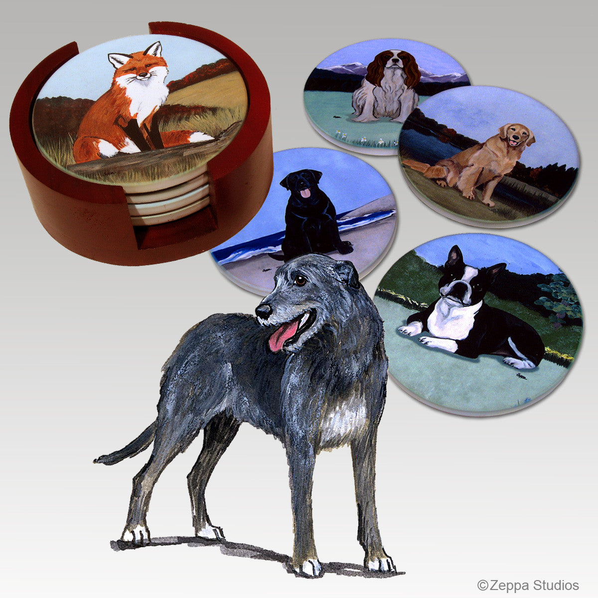 Irish Wolfhound Bisque Coaster Set