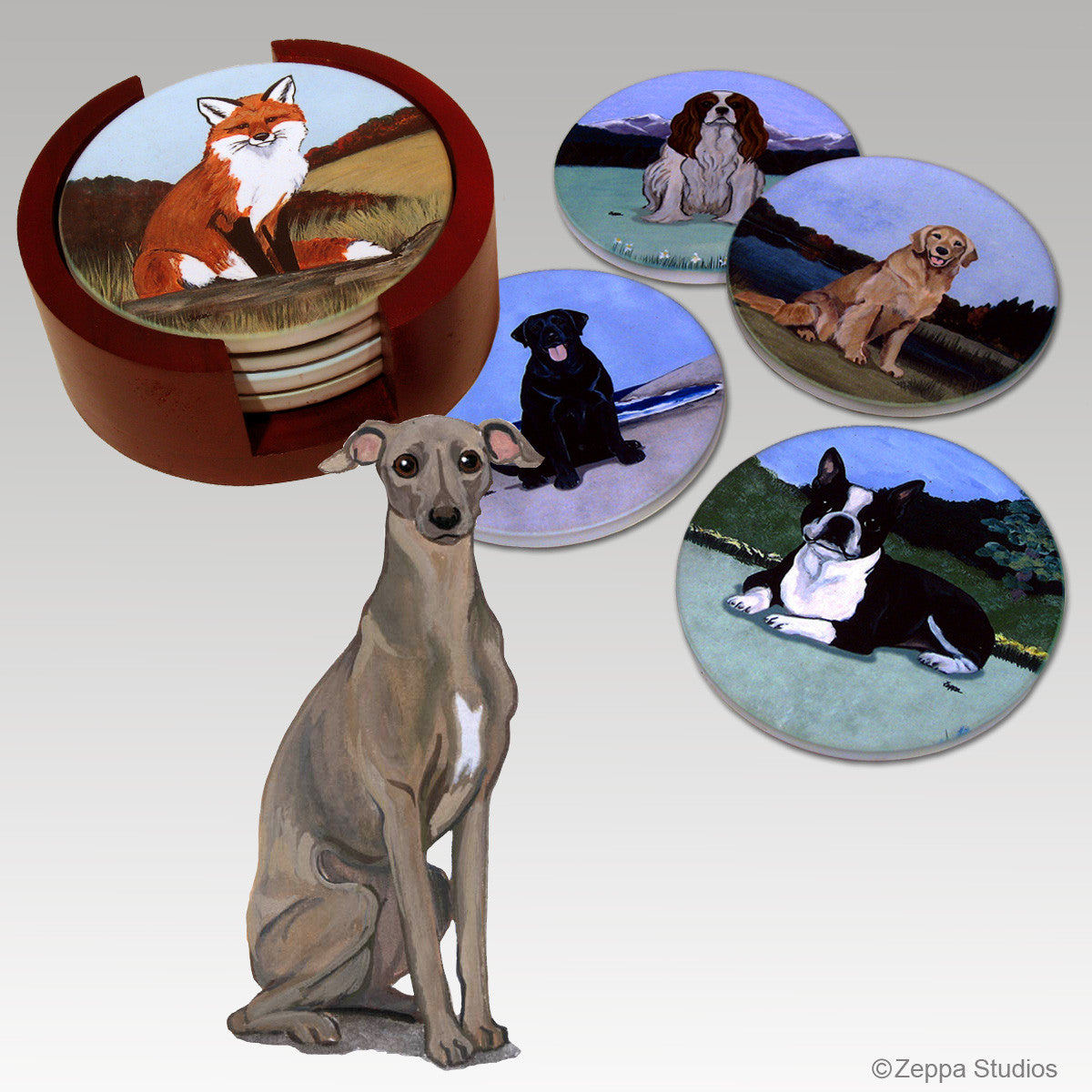 Italian Greyhound Bisque Coaster Set