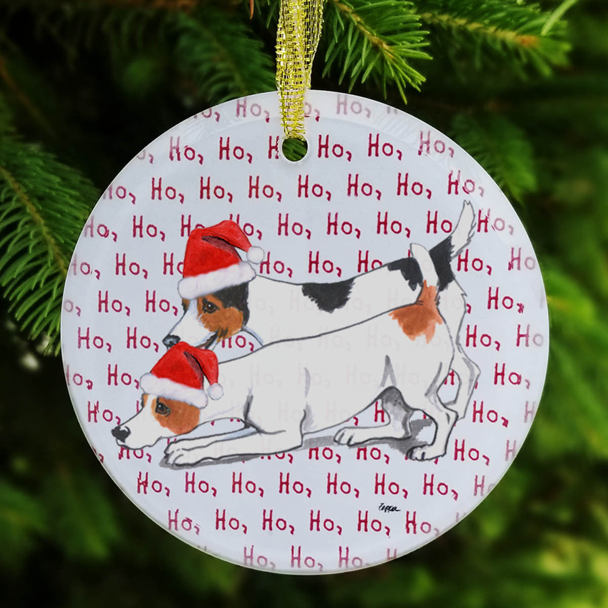 Jack Russell Terriers Ho Ho Ho Christmas Ornament