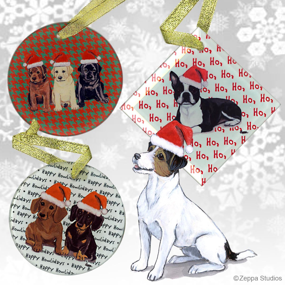 Tri Color Jack Russell Christmas Ornaments