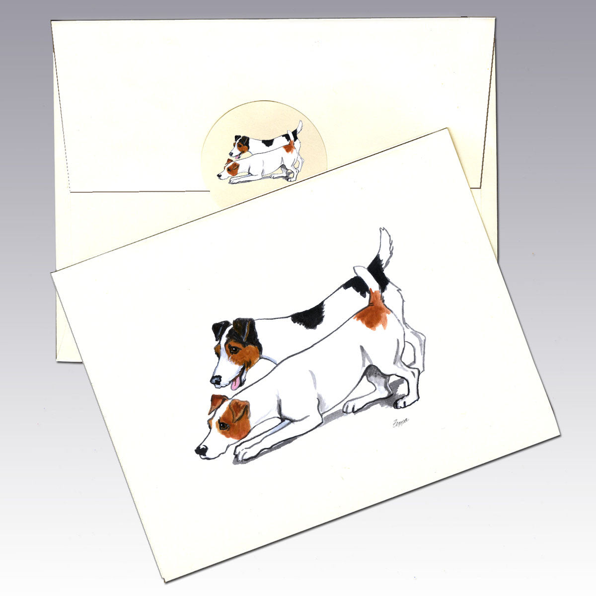 Jack Russell Pair Investigating Note Cards