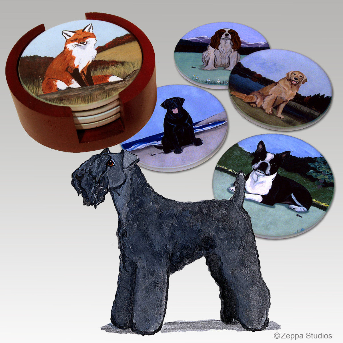Kerry Blue Terrier Bisque Coaster Set