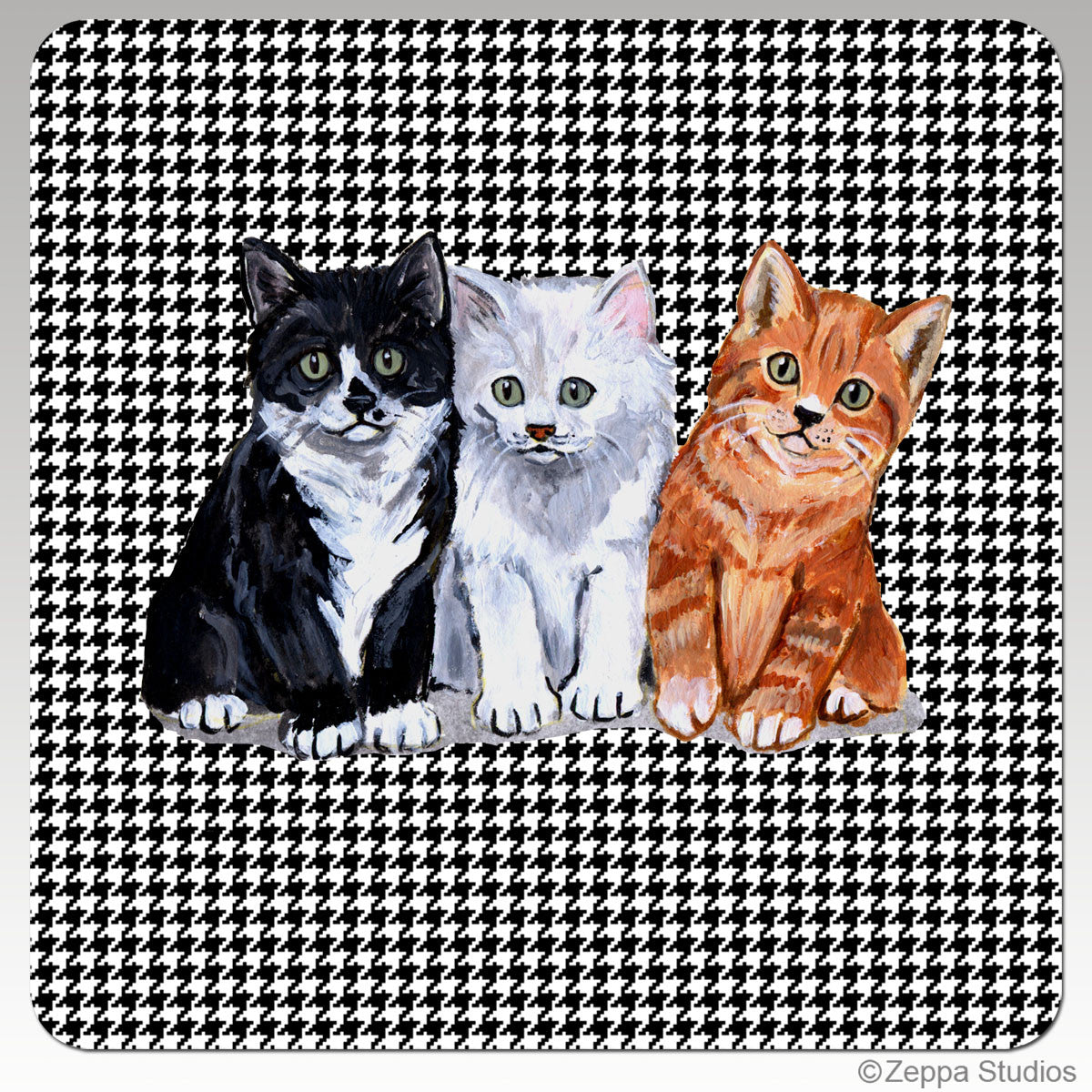 3 Kittens Houndzstooth Coasters