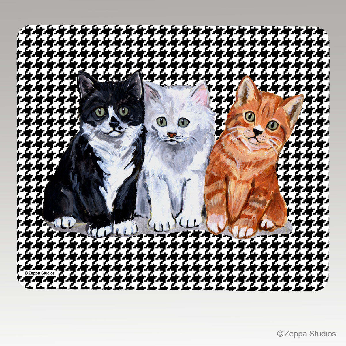 3 Kittens Houndstooth Mouse Pad