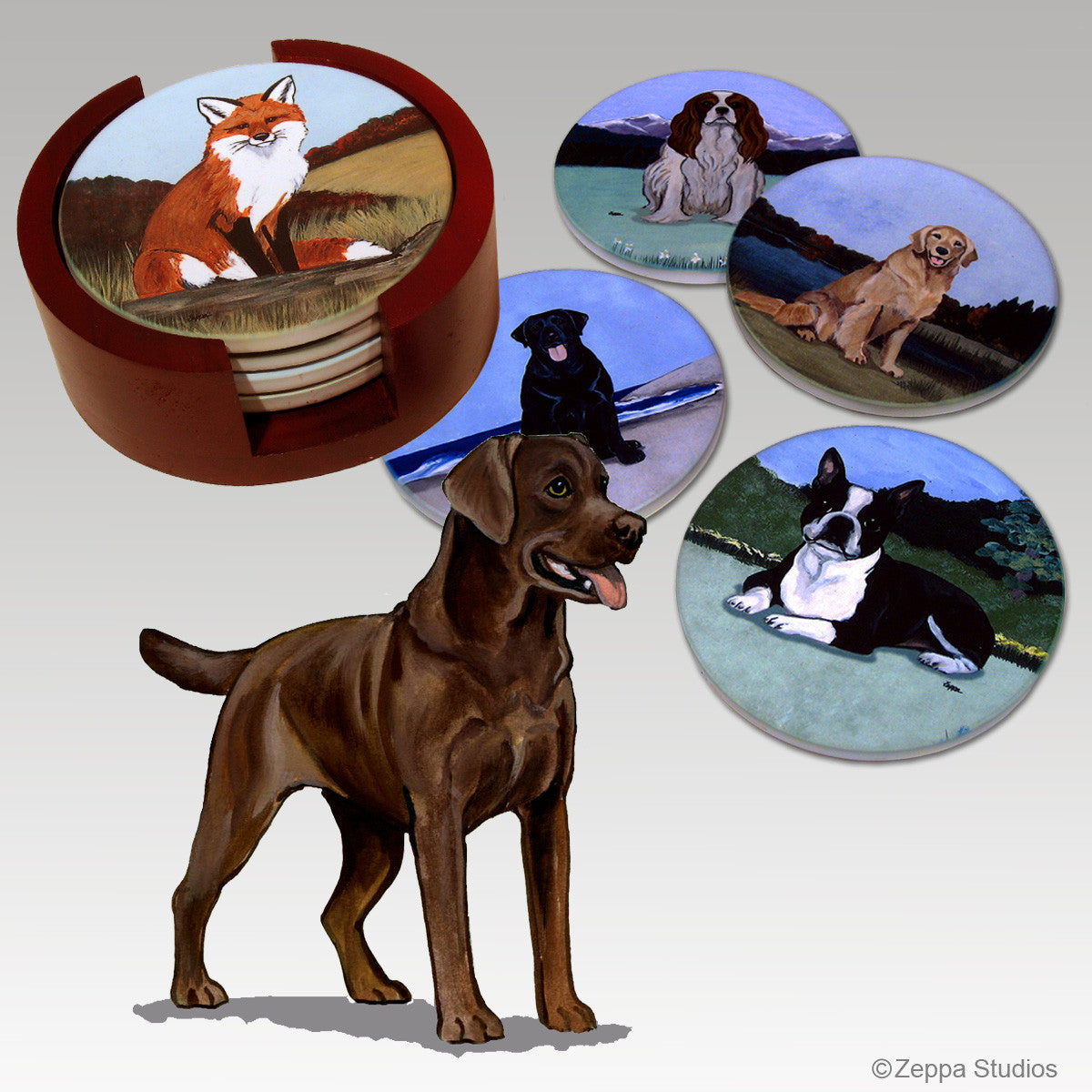 Labrador Retriever, Chocolate Bisque Coaster Set