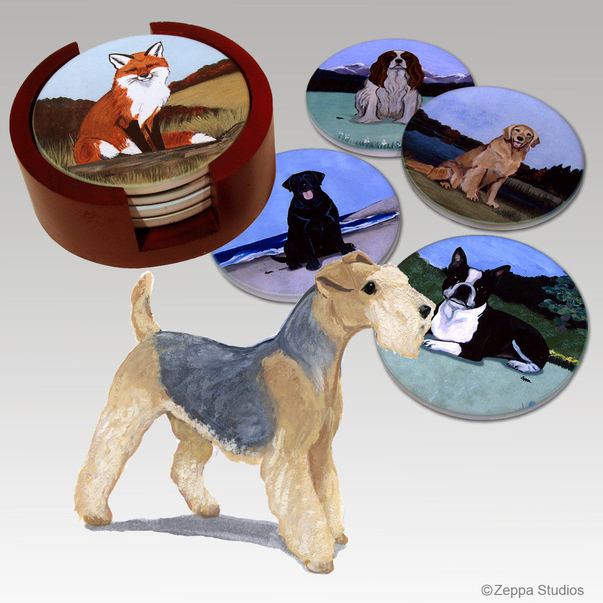 Lakeland Terrier Bisque Coaster Set
