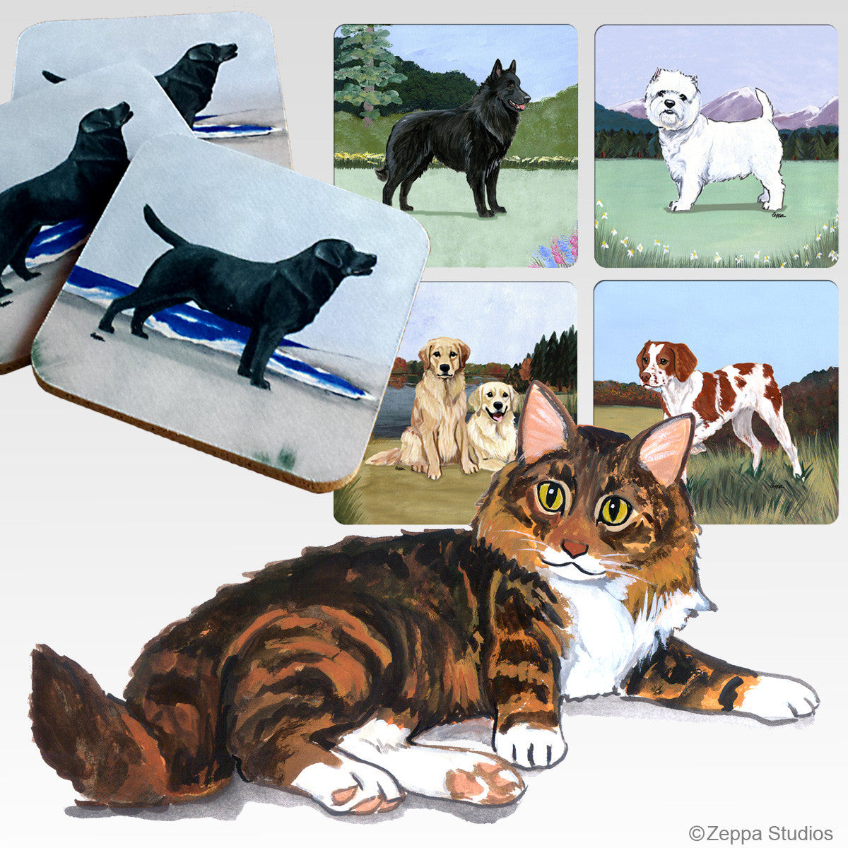 Maine Coon Cat Scenic Coasters