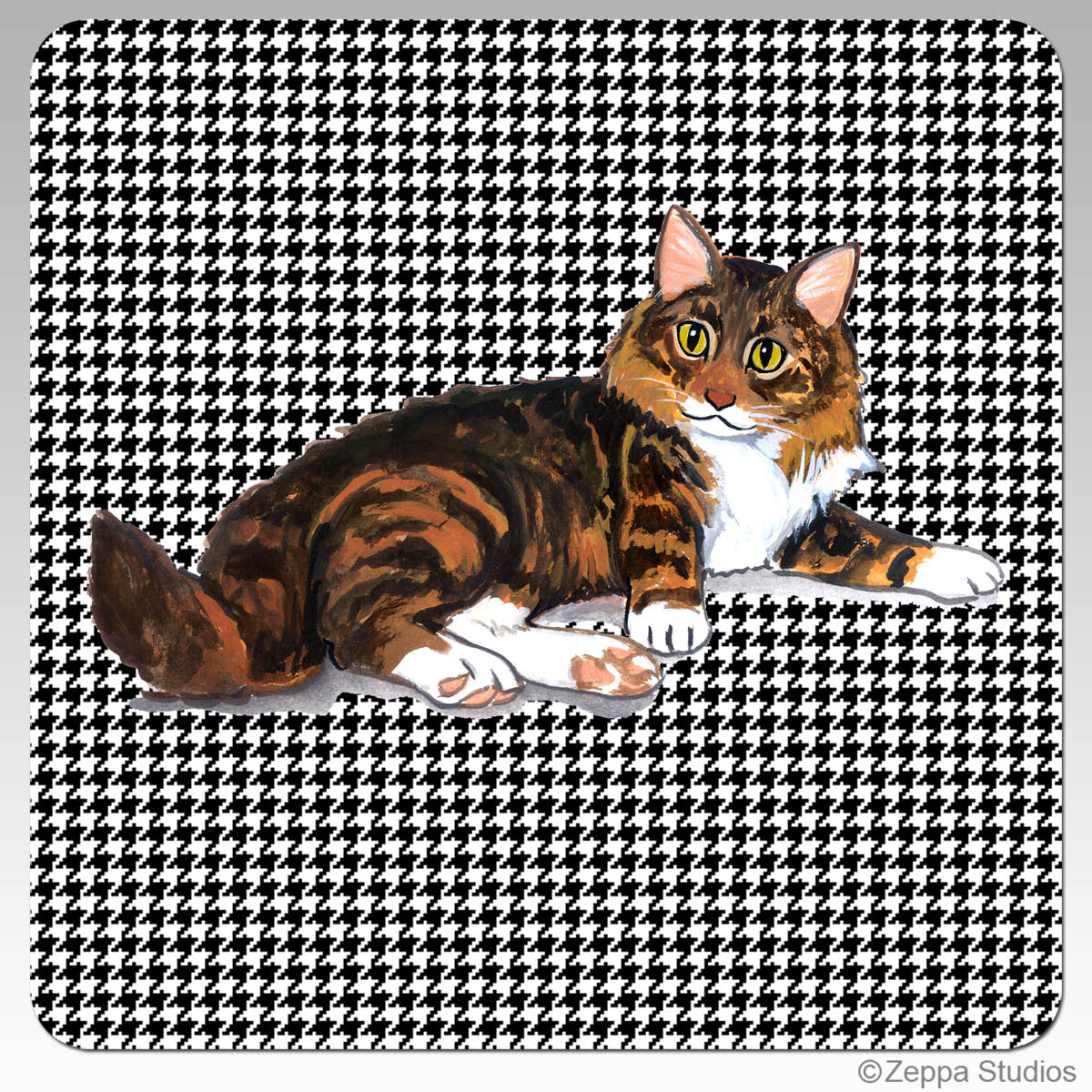 Maine Coon Cat Houndzstooth Coasters
