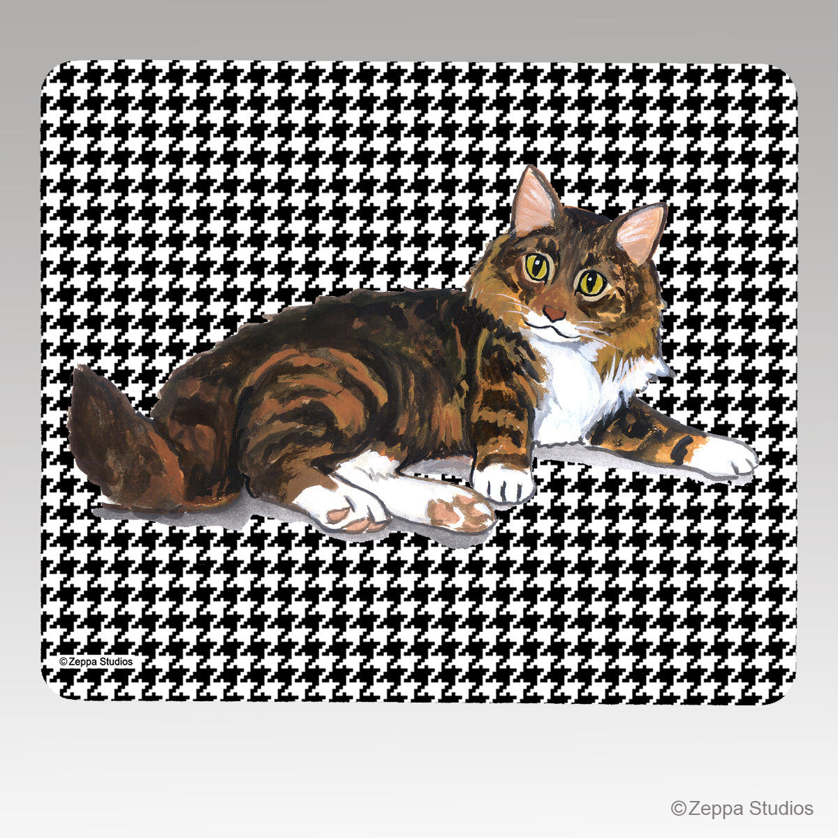 Maine Coon Cat Houndstooth Mouse Pad