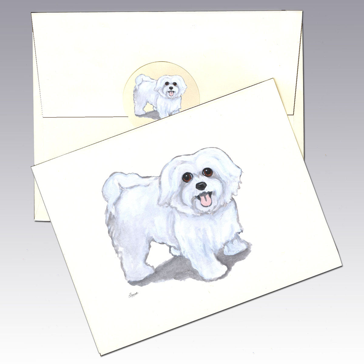 Maltese, Puppy Clip Note Cards