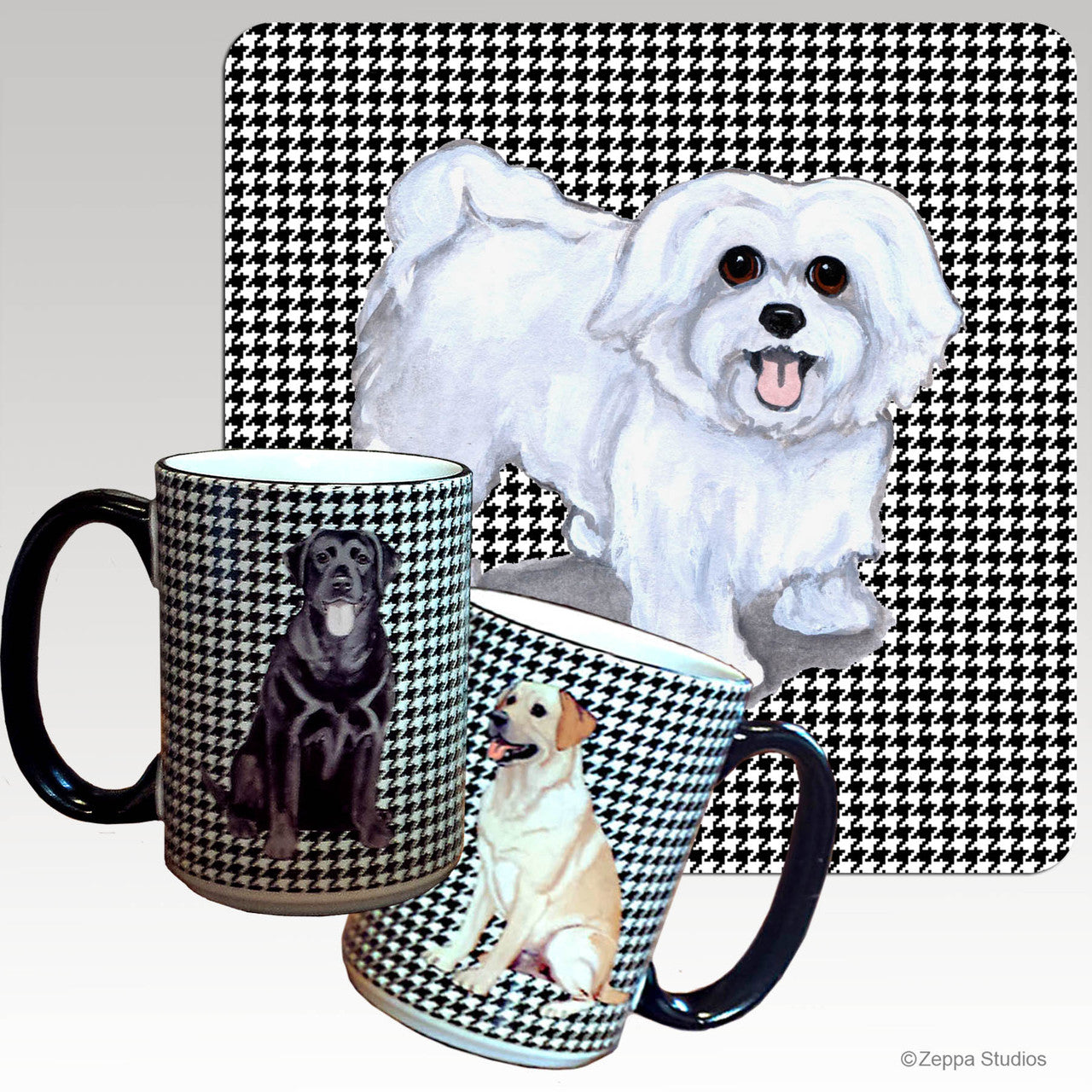 Maltese Puppy Clip Houndzstooth Mug