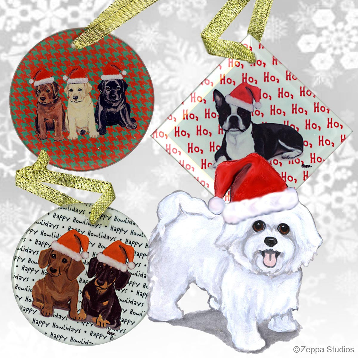 Maltese Puppy Clip Christmas Ornaments