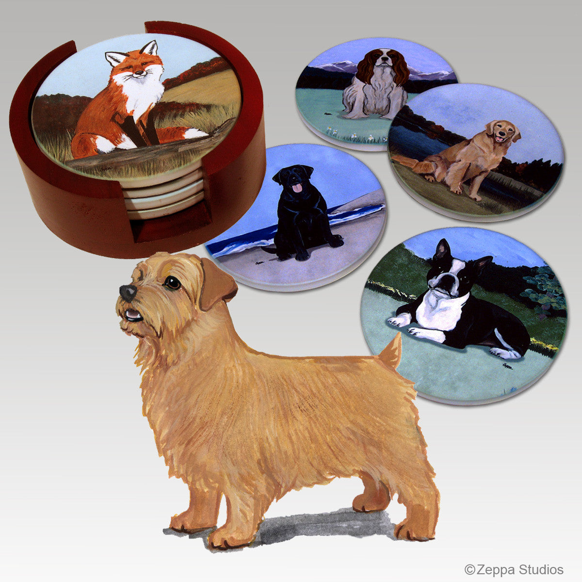 Norfolk Terrier Bisque Coaster Set