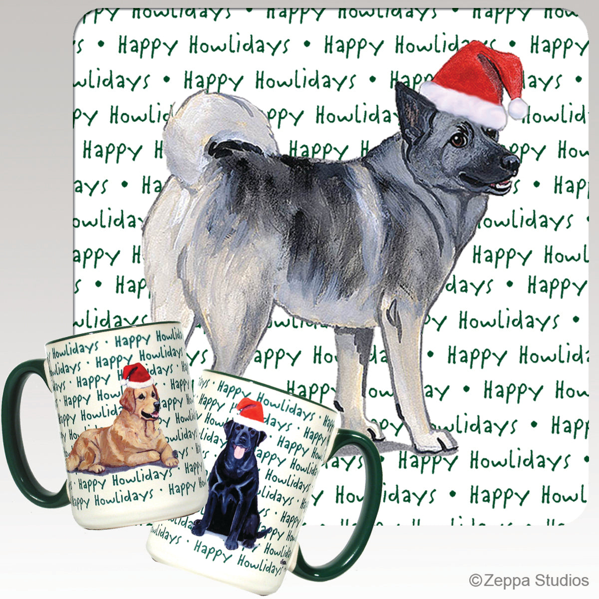 Norwegian Elkhound Christmas Mugs