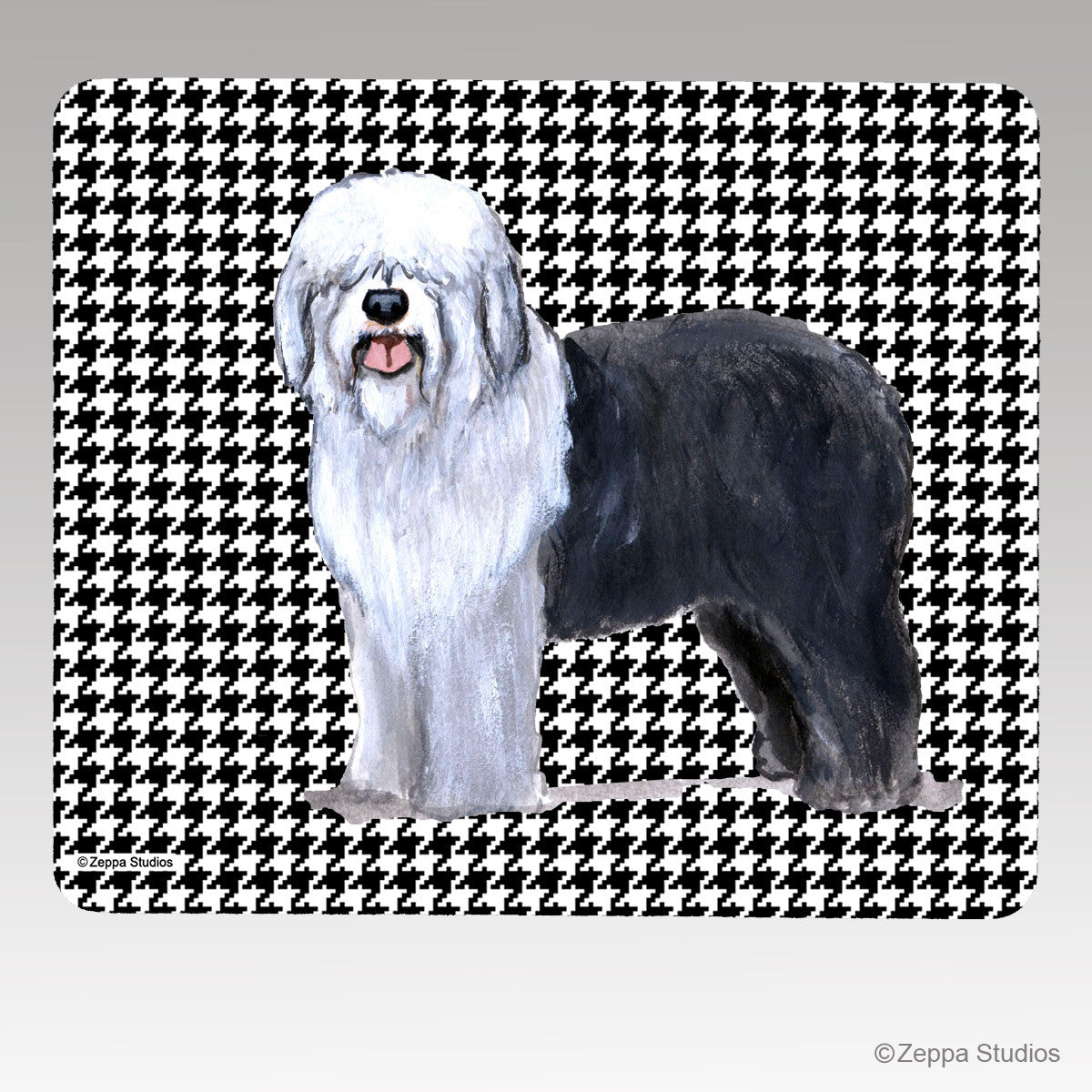 Old English Sheepdog Houndstooth Mouse Pad