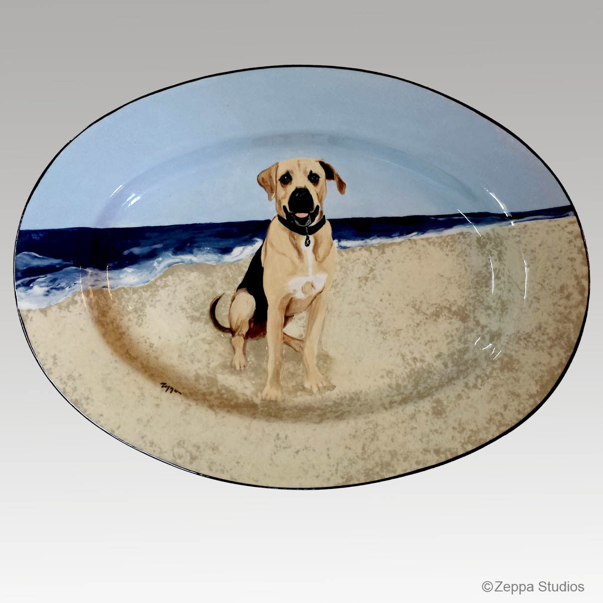 Hand Painted Pet Portrait Platter, Beach Boy