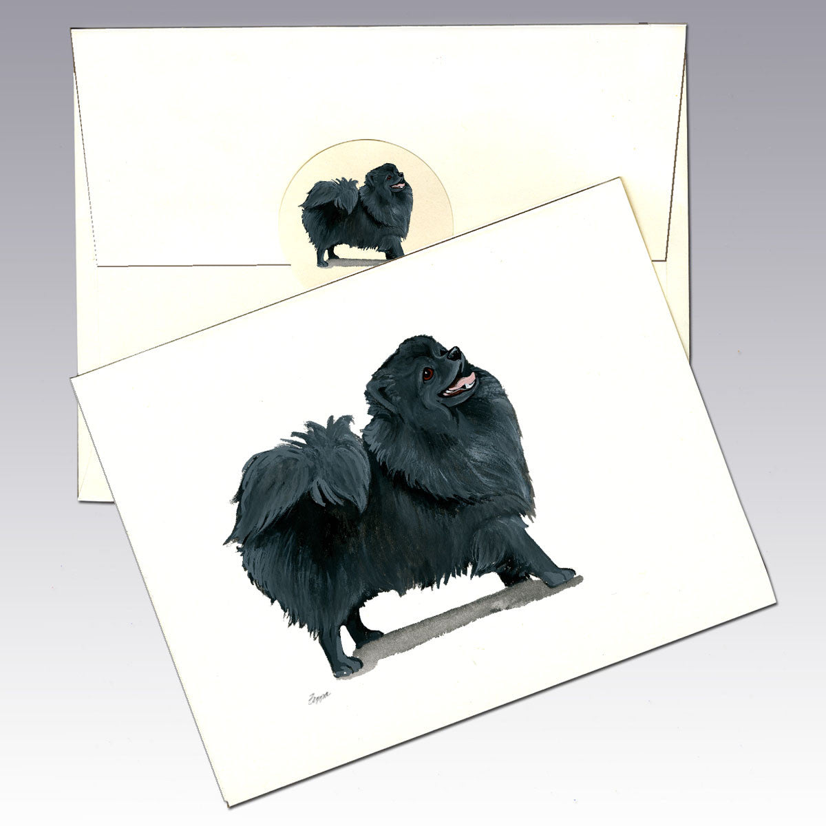 Pomeranian, Black Note Cards