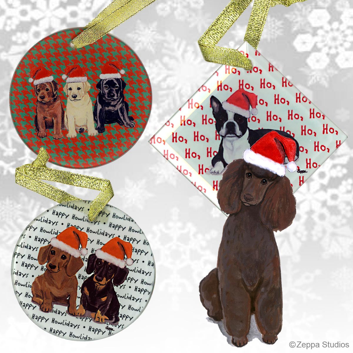 Chocolate Poodle Christmas Ornaments