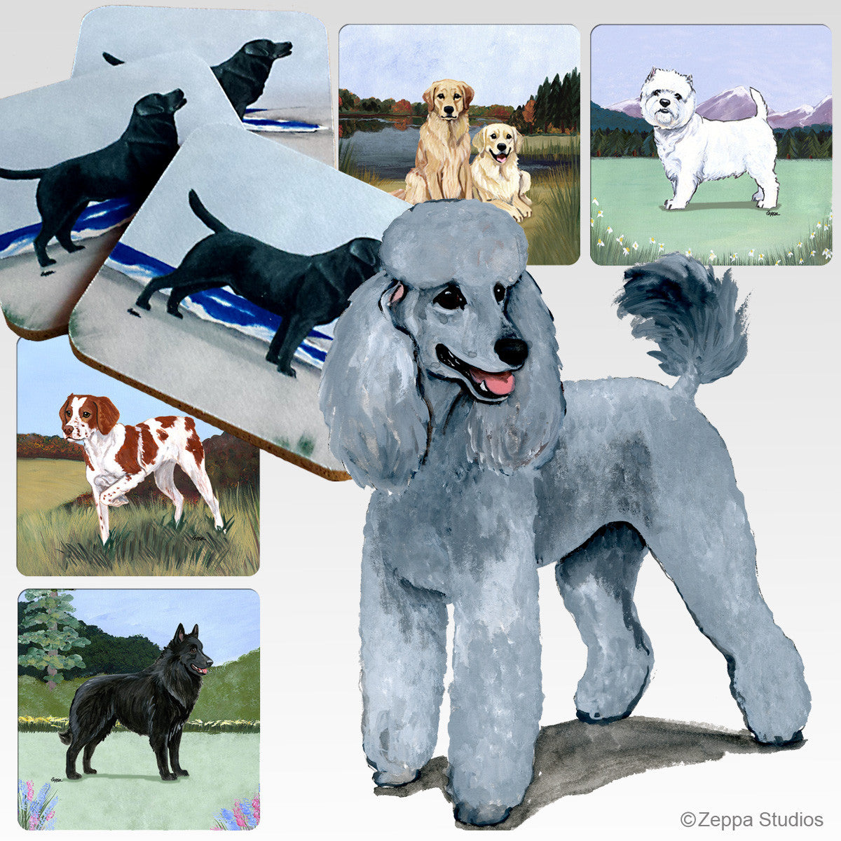Silver Poodle Scenic Coasters