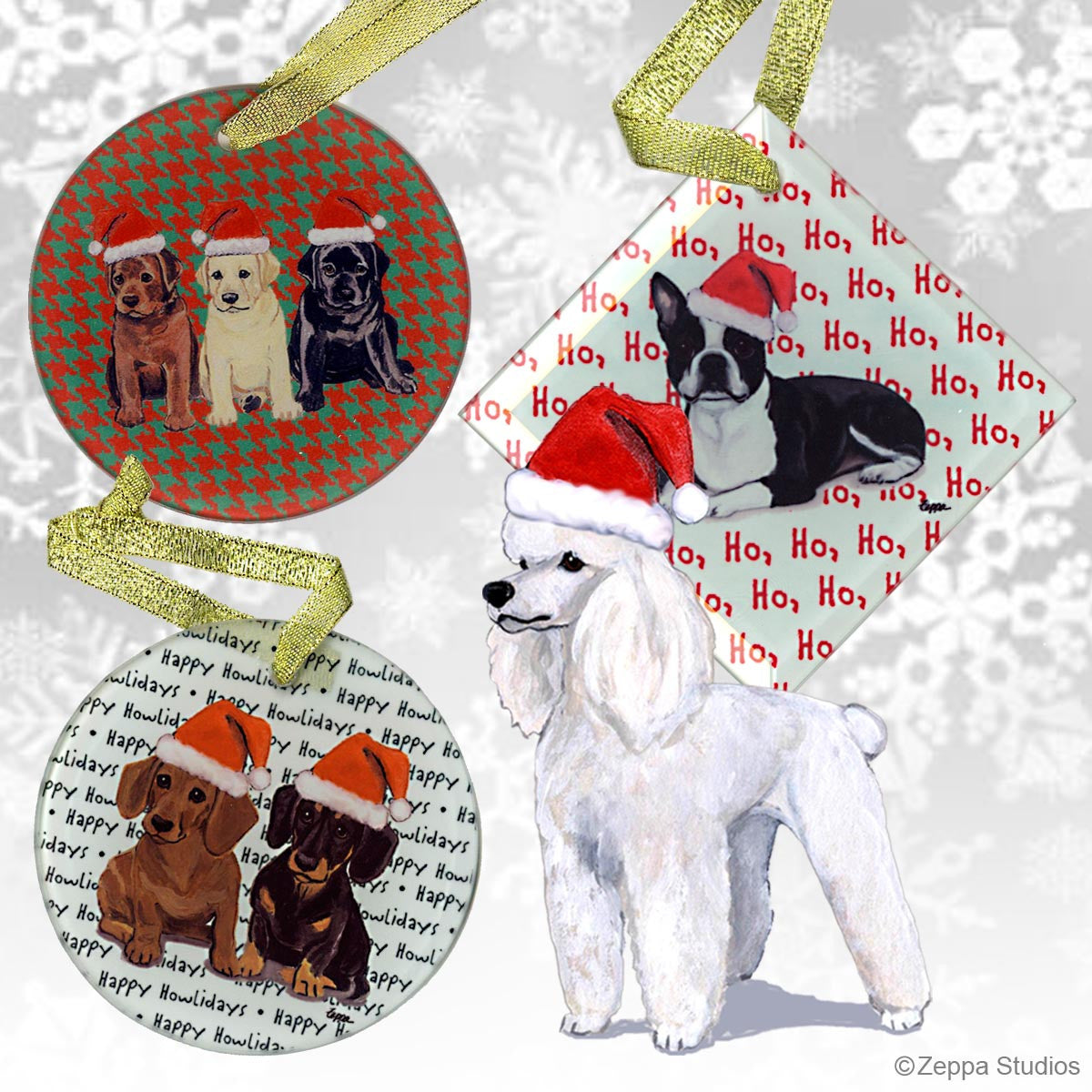 White Poodle Christmas Ornaments