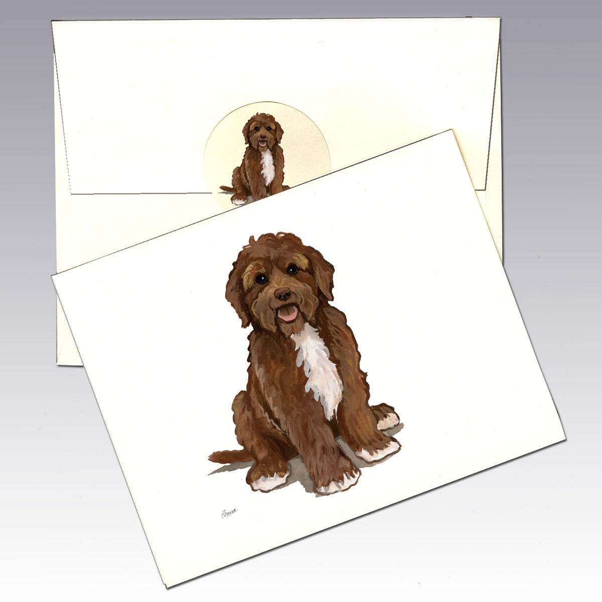 Portuguese Water Dog, Brown Note Cards