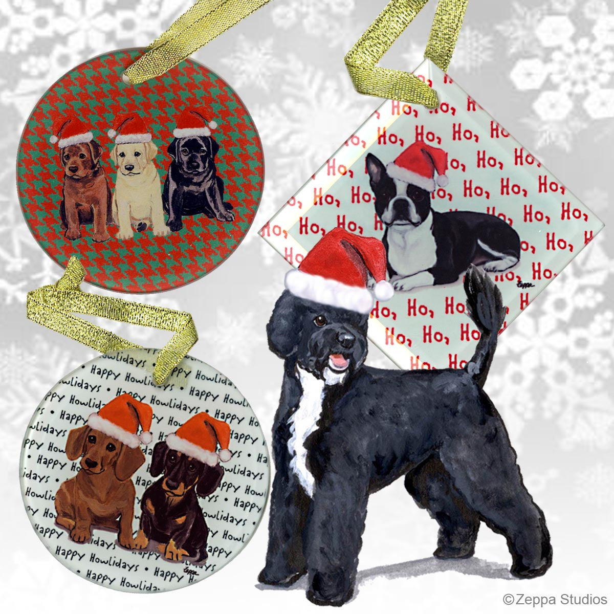 Christmas Tree and Chocolate Brown Poodle White Kitchen Towel Set of 2