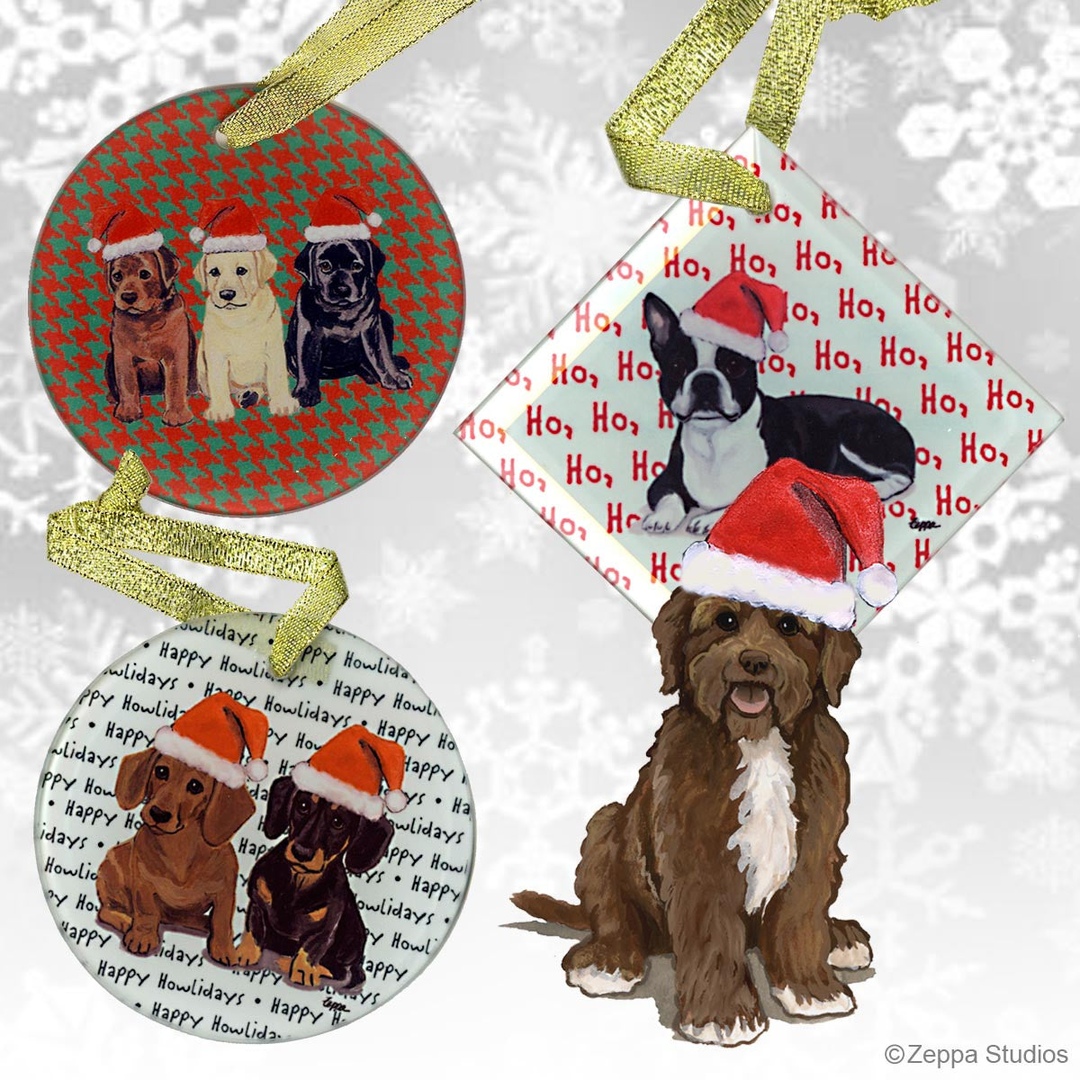 Brown Portuguese Water Dog Christmas Ornaments