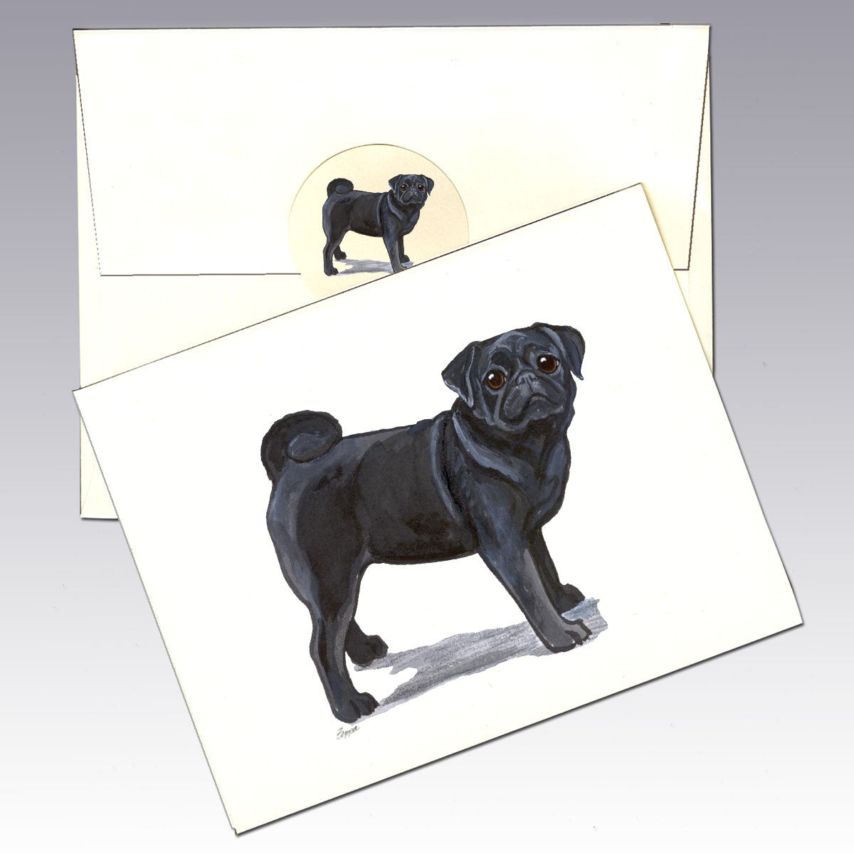 Black Pug Note Cards