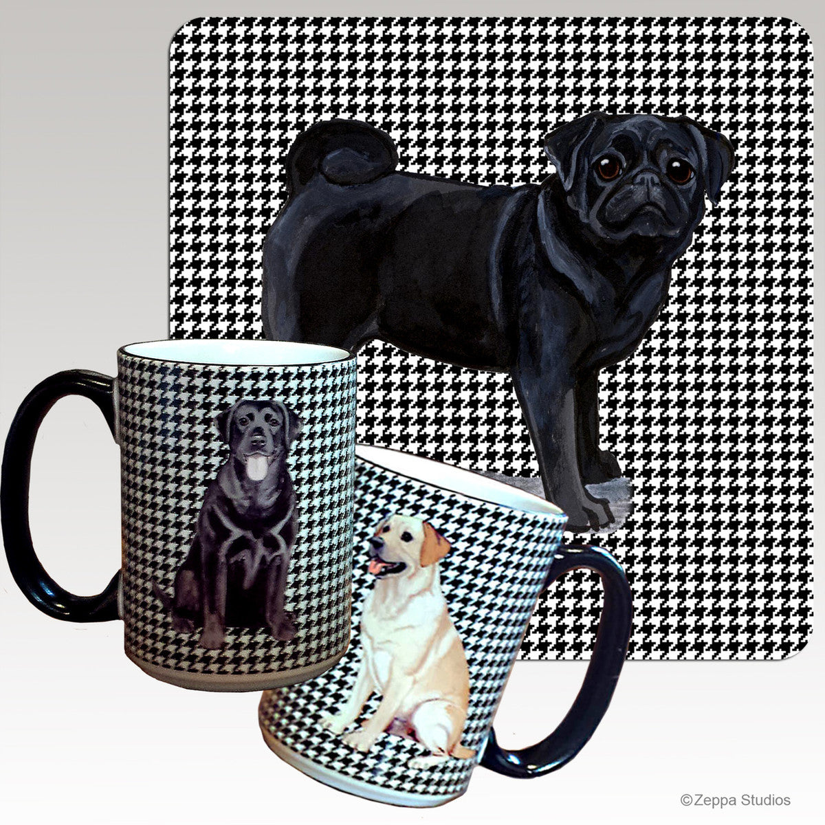 Black Pug Houndzstooth Mug