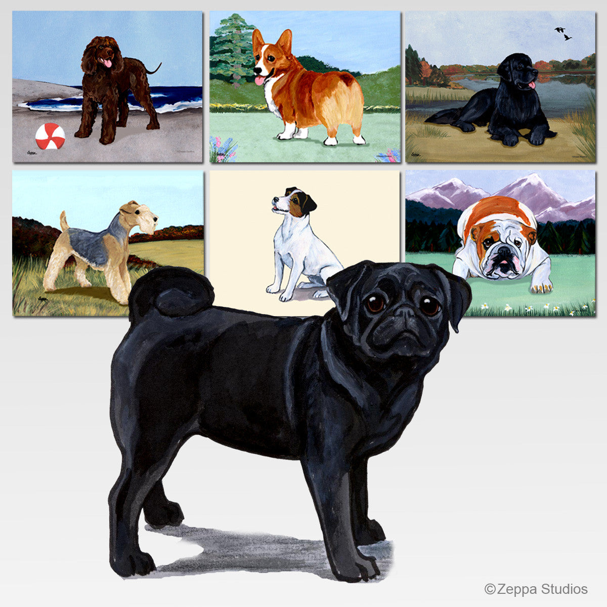 Black Pug Scenic Mouse Pads
