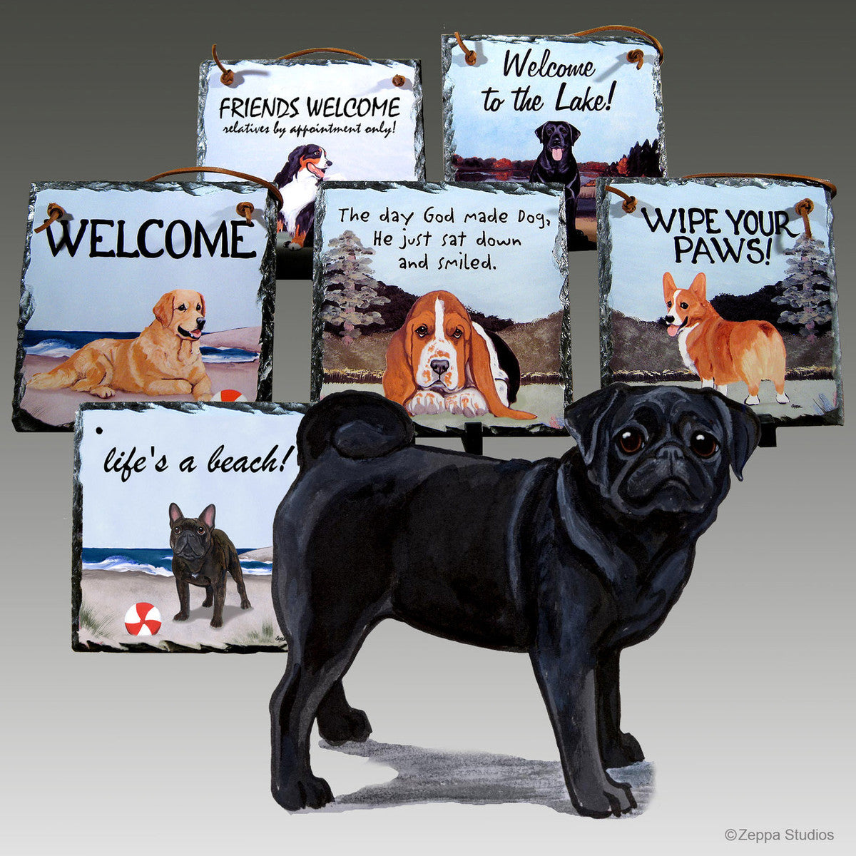 Black Pug Slate Signs