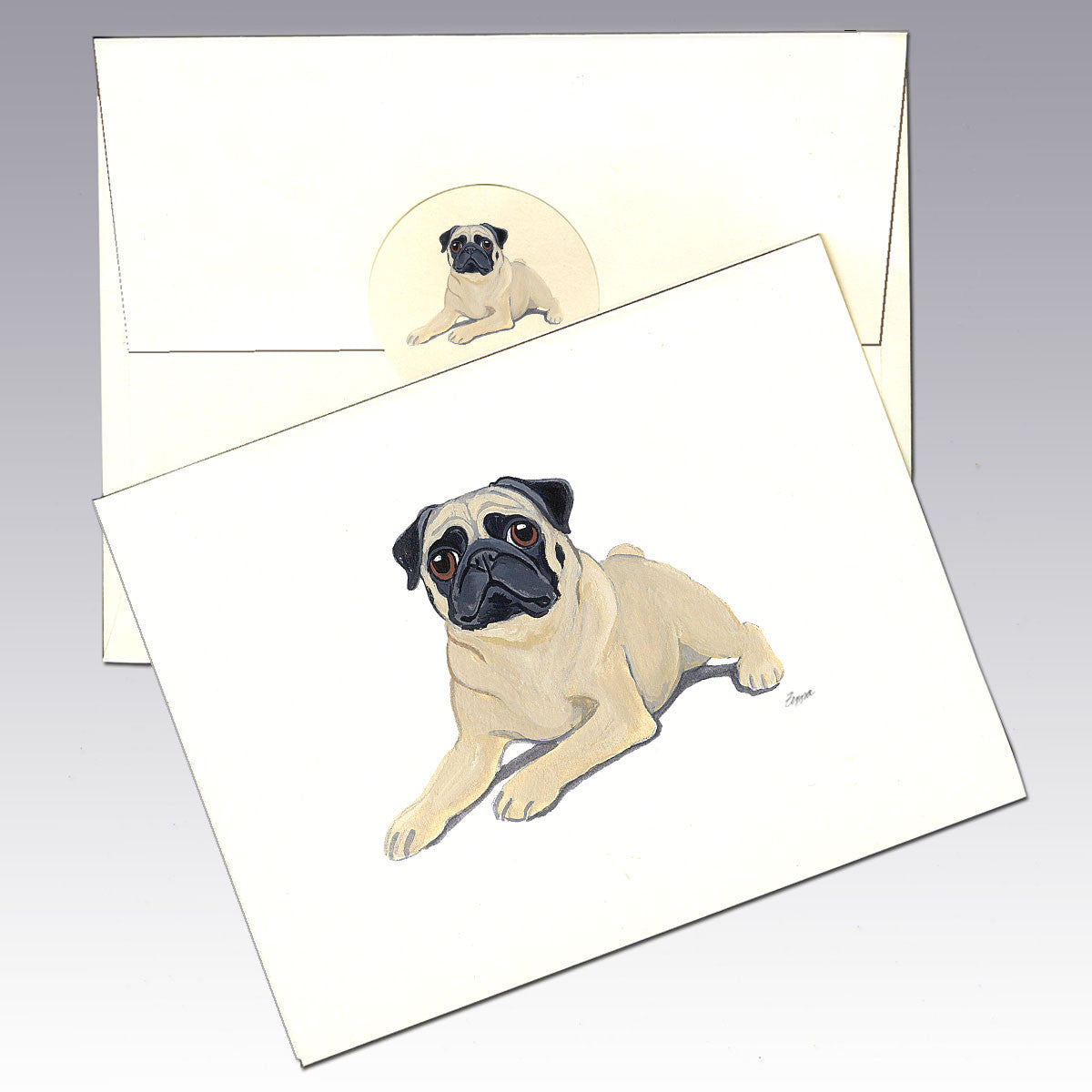 Pug Lying Down Note Cards