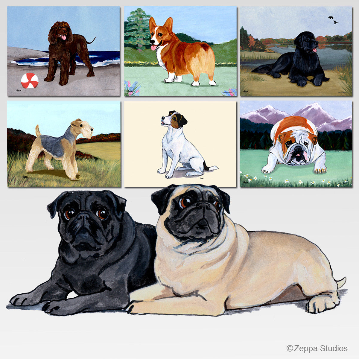 Pair of Pugs Scenic Mouse Pads