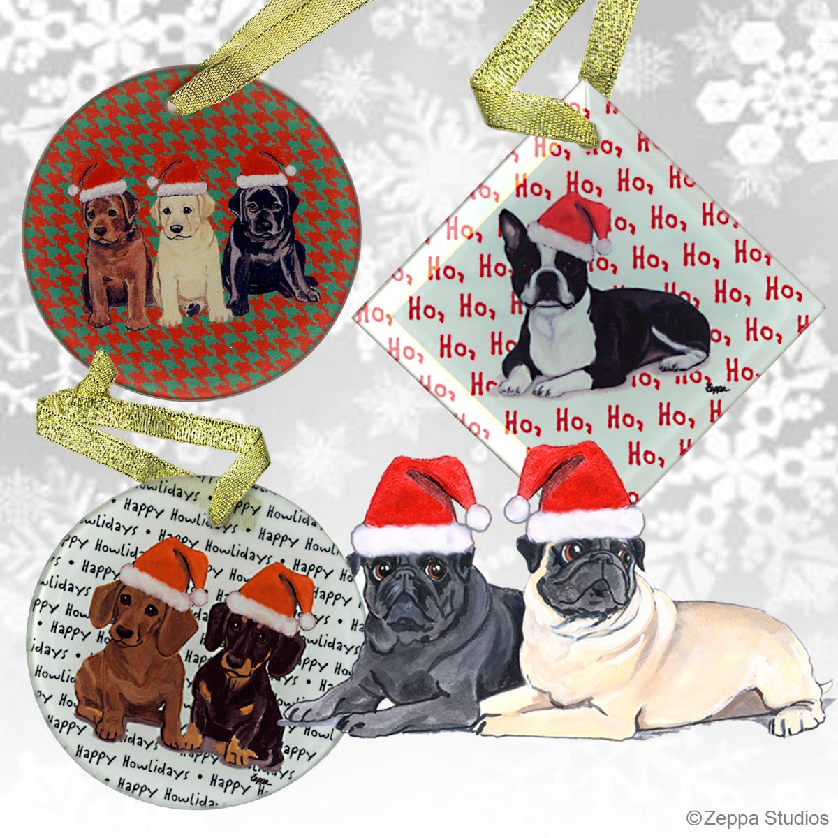 Pug Pair Christmas Ornaments