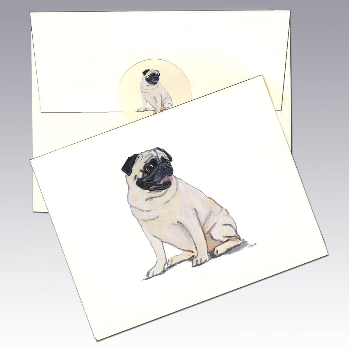 Pug Sitting Note Cards