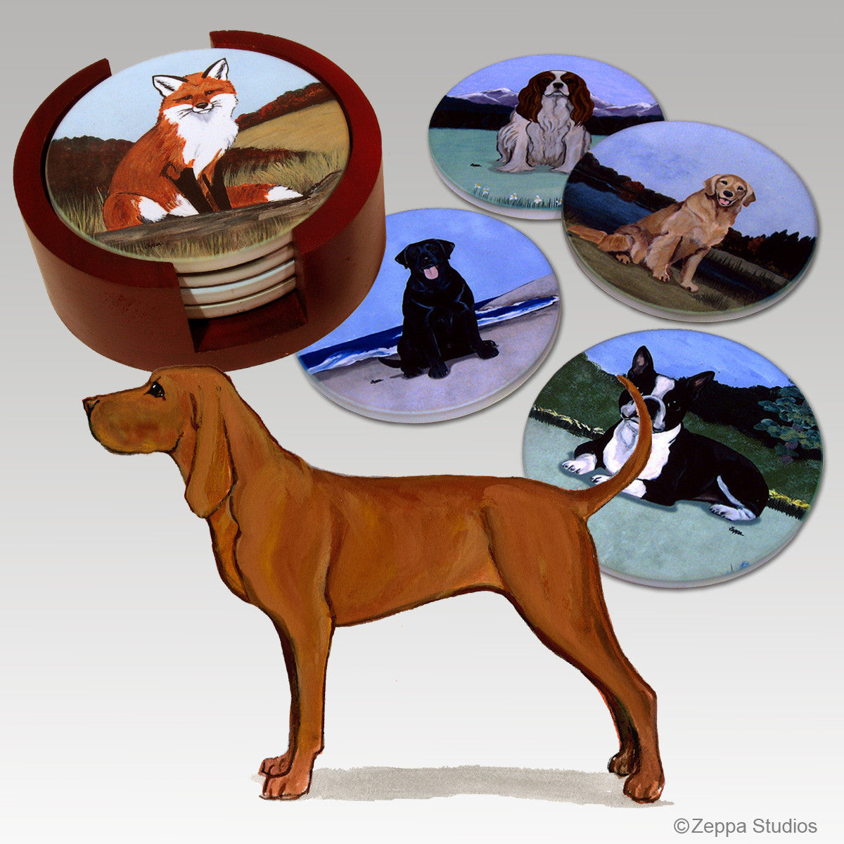 Redbone Coonhound Bisque Coaster Set