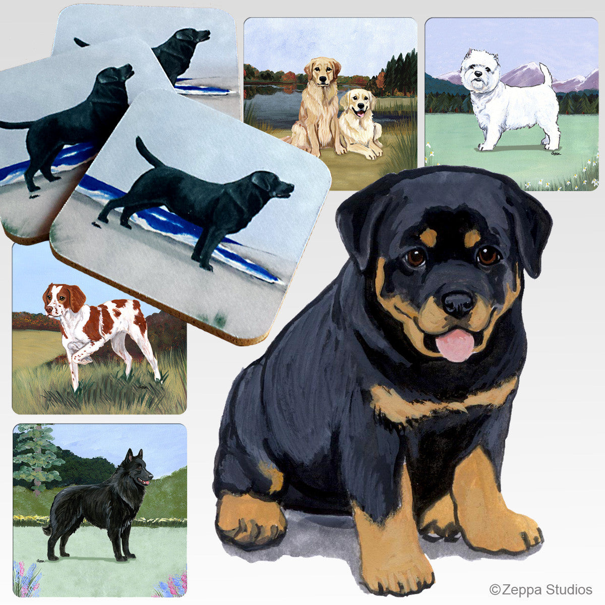 Rottweiler Puppy Scenic Coasters