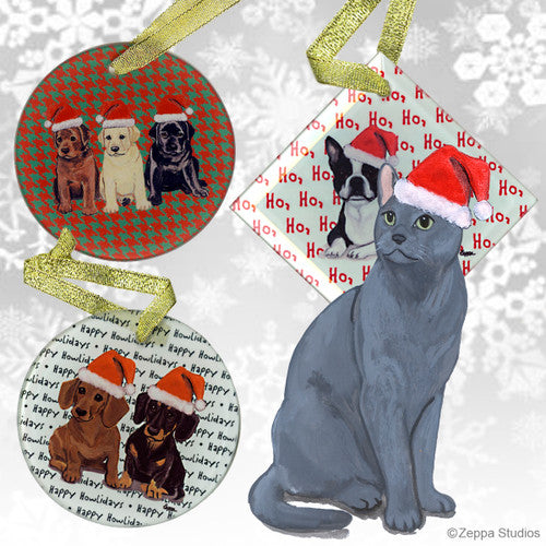 Russian Blue Cat Christmas Ornaments