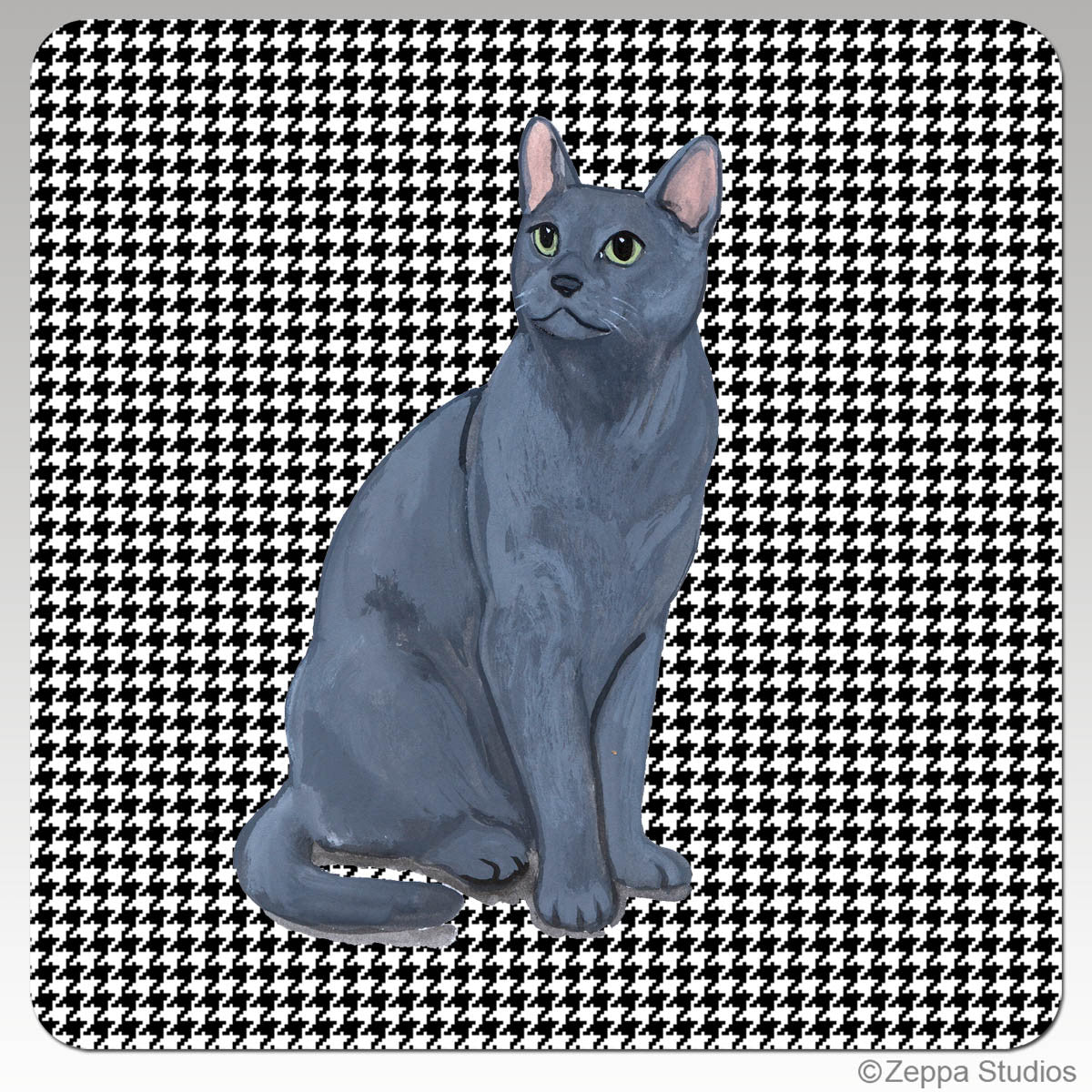 Russian Blue Cat Houndzstooth Coasters