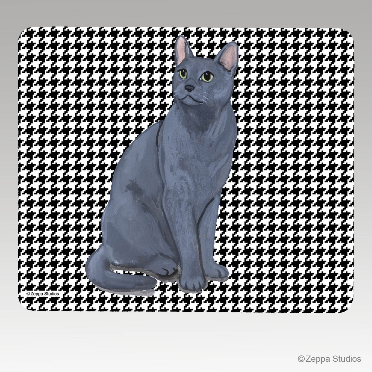 Russian Blue Cat Rectangular Houndstooth Mouse Pad